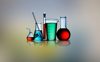 Colourful chemical test tubes and flasks