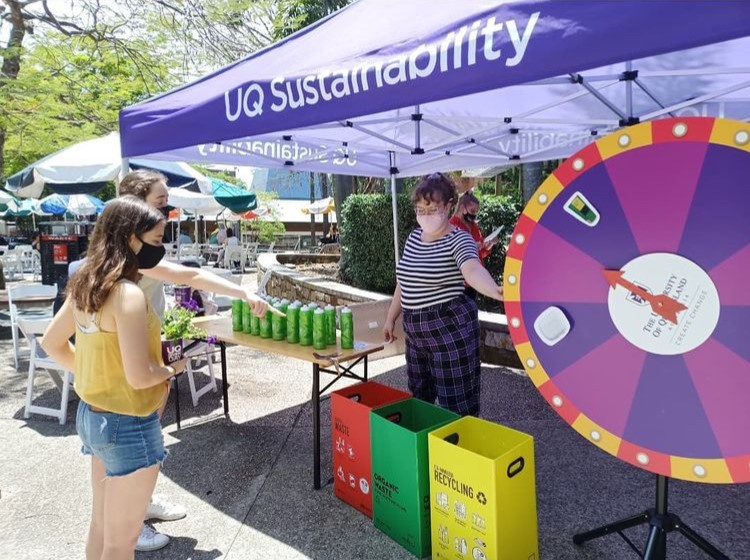 Image of UQ students having a go at the Recycling Game