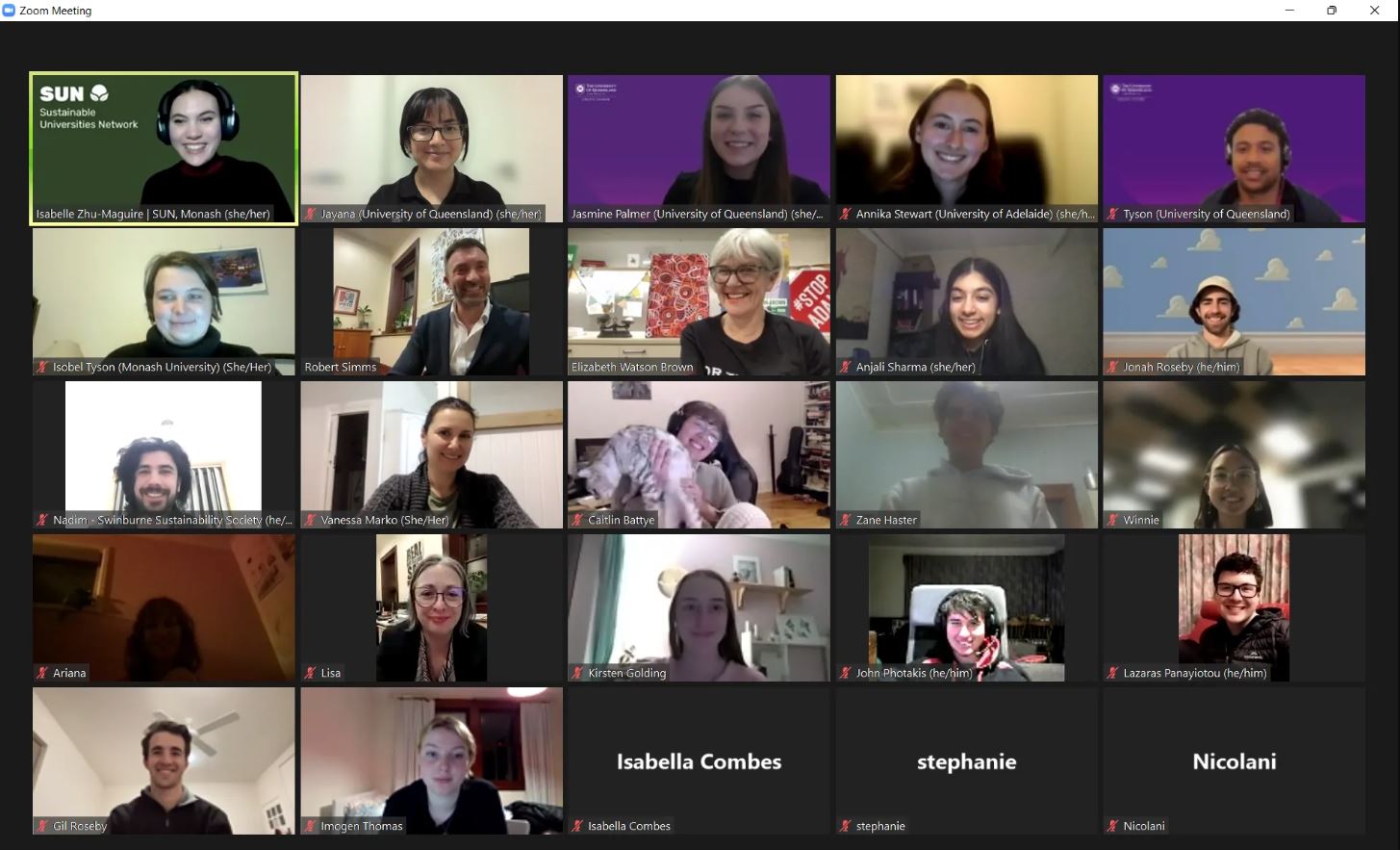 Screenshot of SUN members at the annual awards ceremony hosted virtually