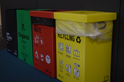 Recycling hub of coloured bins