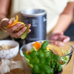 Image of someone collecting their offcuts and food scraps to repurpose.