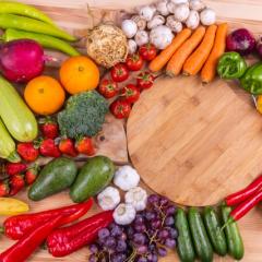 Image of different fruits and vegetables on bench top