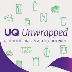 UQ Unwrapoed logo 'Reducing UQ's plastic footprint'