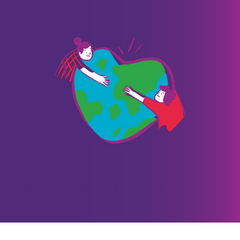 Carbon Literacy Program icon - illustration of two people hugging a loveheart shaped Earth