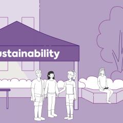 Vector image of a welcome stand for UQ Sustainability during O'Week