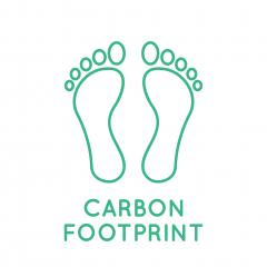 Graphic of human footprints. Text reads: Carbon Footprint
