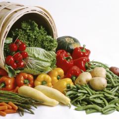 Barrel of colourful vegetables